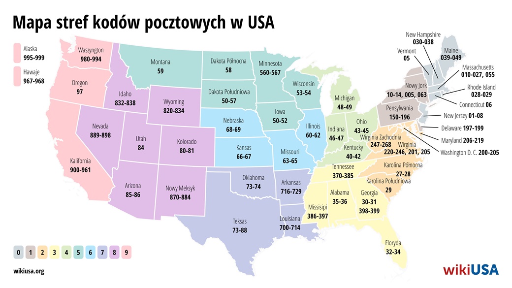 Kody pocztowe w USA – mapa, system kodów ZIP | © Petr Novák