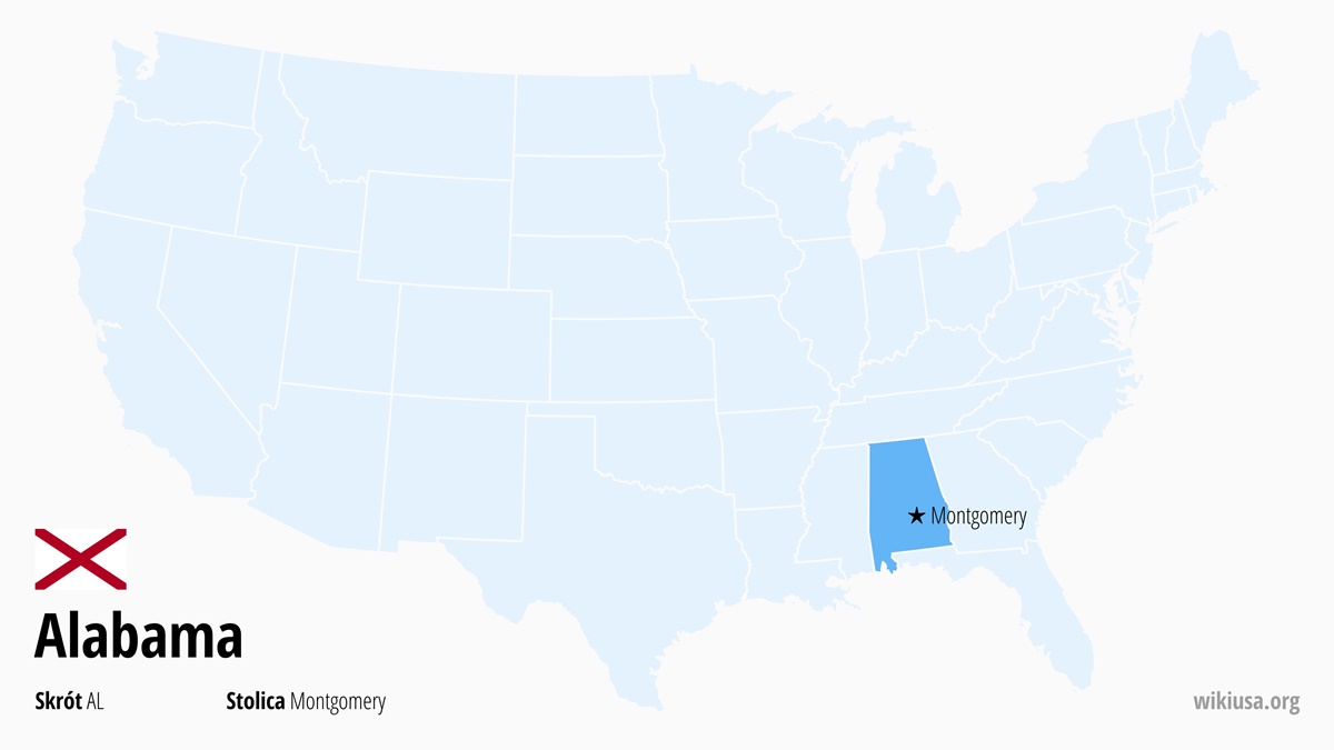 Mapa stanu Alabama | Gdzie leży Alabama? | Stan Alabama – mapa, ciekawostki, czas, co zobaczyć