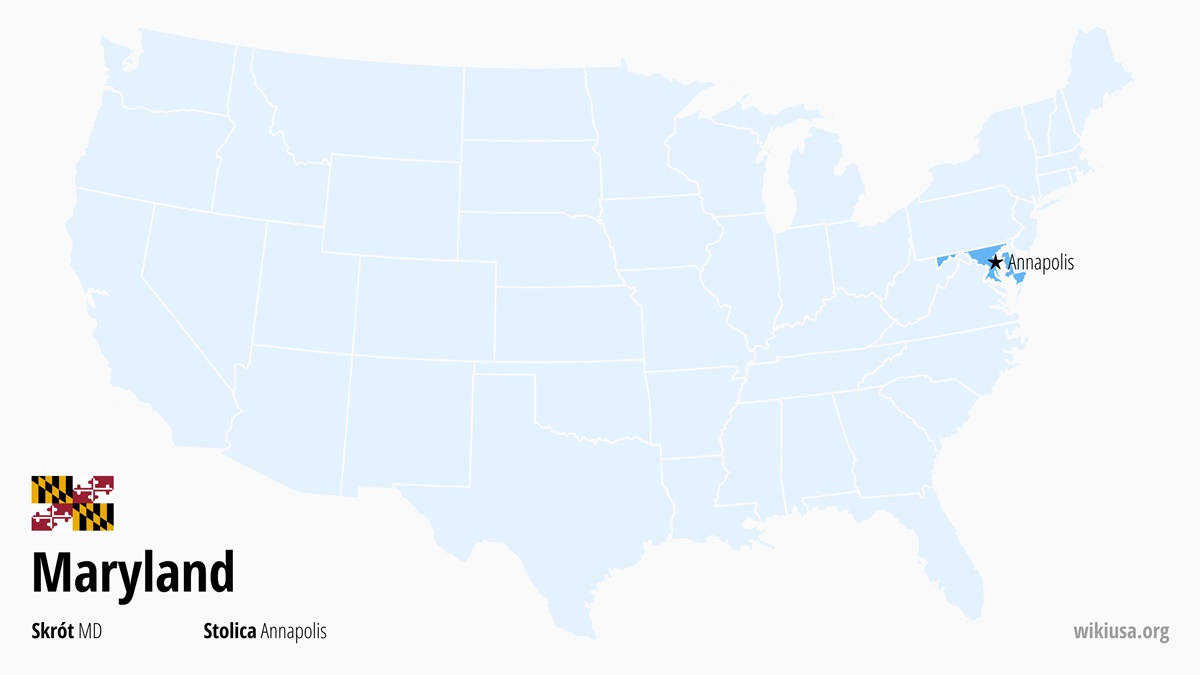 Mapa stanu Maryland | Gdzie leży Maryland? | Stan Maryland – mapa, największe miasta, czas, ciekawostki